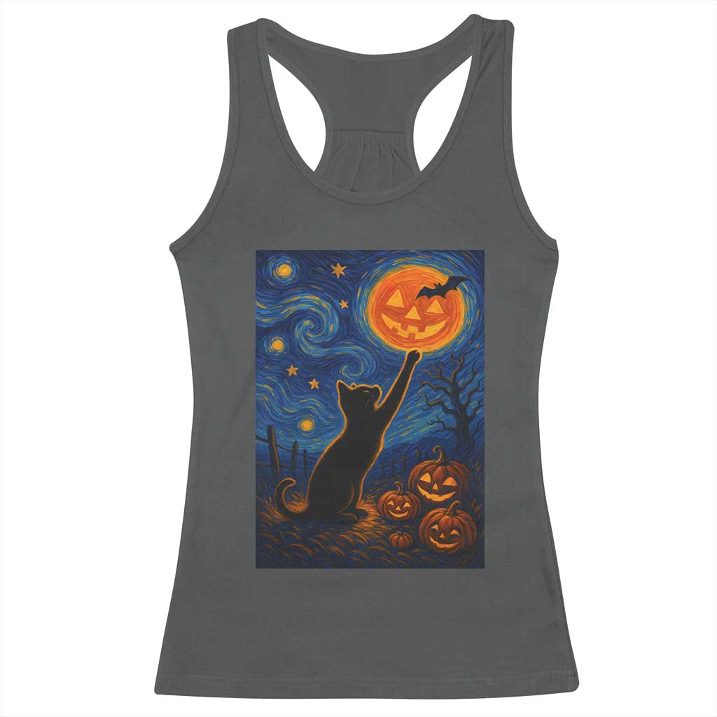 Black Cat Halloween Racerback Tank Top Starry Night Van Gogh - Wonder Print Shop