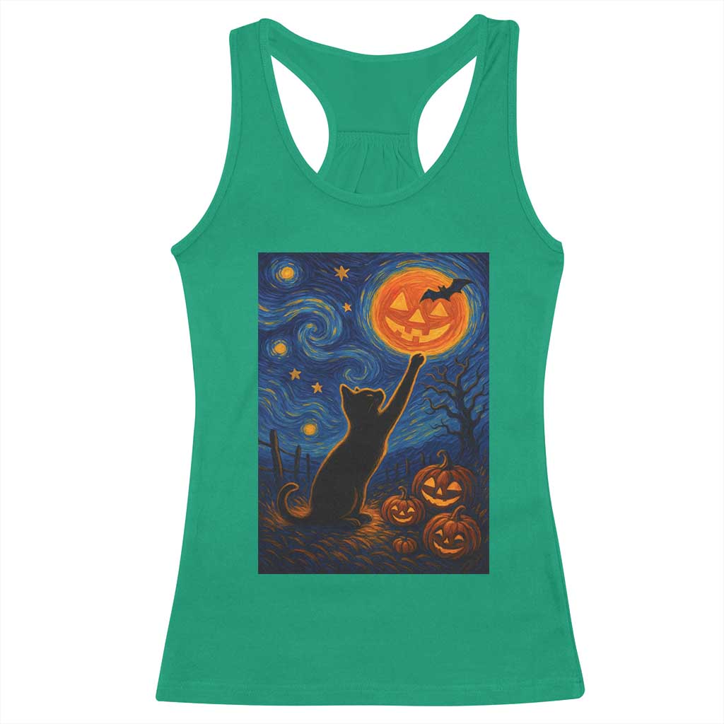 Black Cat Halloween Racerback Tank Top Starry Night Van Gogh - Wonder Print Shop