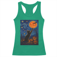 Black Cat Halloween Racerback Tank Top Starry Night Van Gogh - Wonder Print Shop