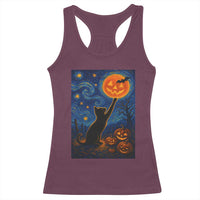 Black Cat Halloween Racerback Tank Top Starry Night Van Gogh - Wonder Print Shop