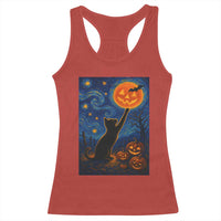 Black Cat Halloween Racerback Tank Top Starry Night Van Gogh - Wonder Print Shop