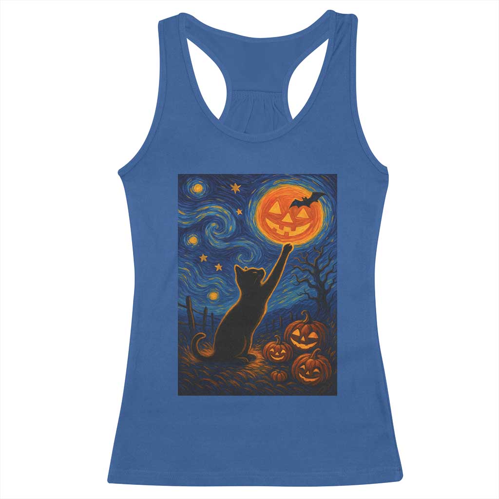 Black Cat Halloween Racerback Tank Top Starry Night Van Gogh - Wonder Print Shop