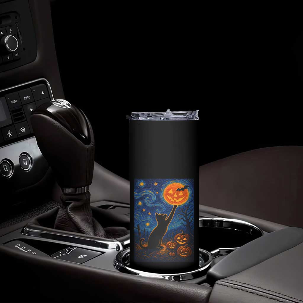 Black Cat Halloween Skinny Tumbler Starry Night Van Gogh