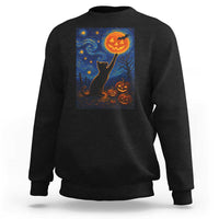 Black Cat Halloween Sweatshirt Starry Night Van Gogh - Wonder Print Shop