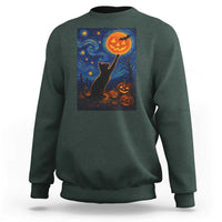 Black Cat Halloween Sweatshirt Starry Night Van Gogh - Wonder Print Shop