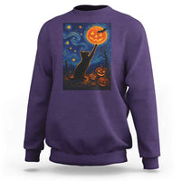 Black Cat Halloween Sweatshirt Starry Night Van Gogh - Wonder Print Shop