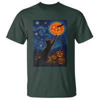 Black Cat Halloween T Shirt Starry Night Van Gogh - Wonder Print Shop