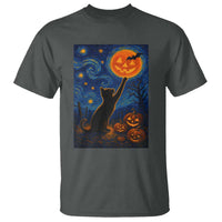 Black Cat Halloween T Shirt Starry Night Van Gogh - Wonder Print Shop
