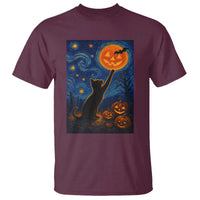 Black Cat Halloween T Shirt Starry Night Van Gogh - Wonder Print Shop