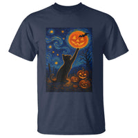 Black Cat Halloween T Shirt Starry Night Van Gogh - Wonder Print Shop
