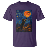 Black Cat Halloween T Shirt Starry Night Van Gogh - Wonder Print Shop