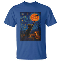 Black Cat Halloween T Shirt Starry Night Van Gogh - Wonder Print Shop