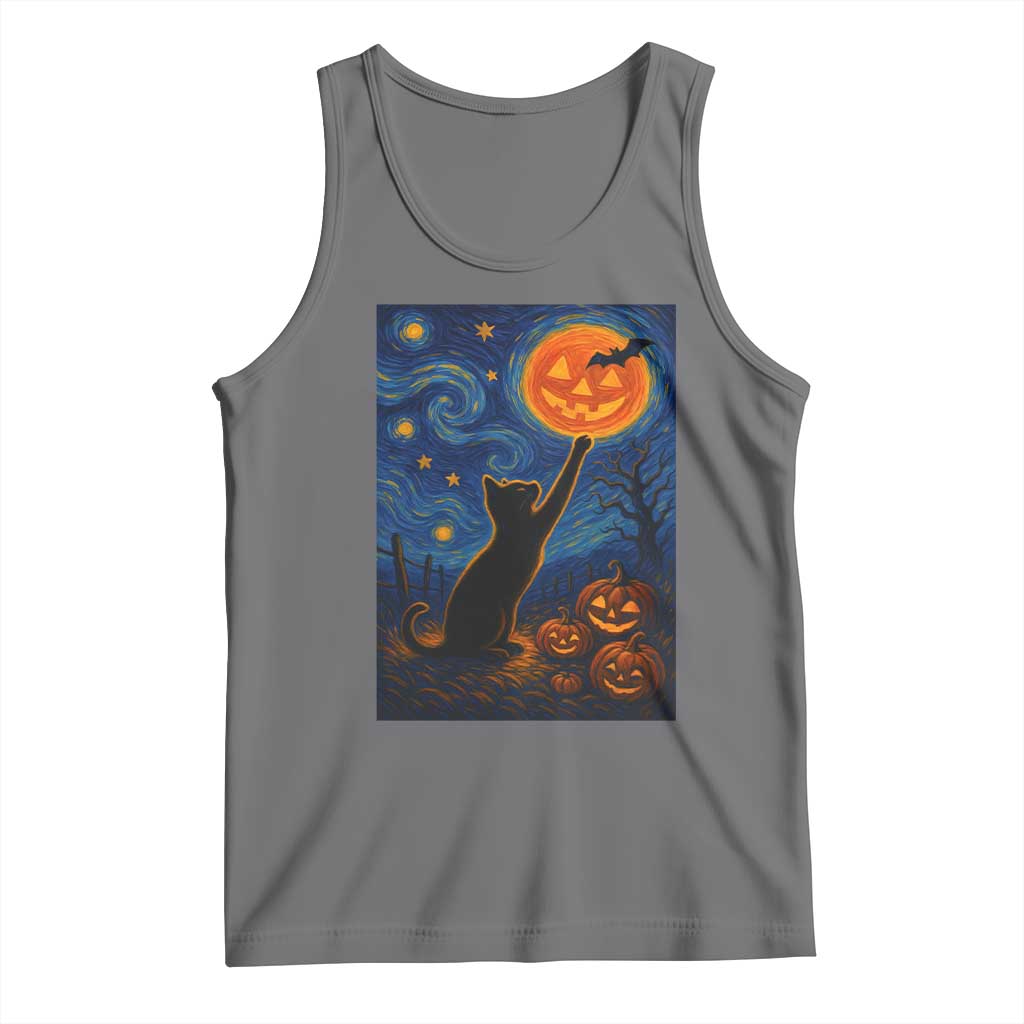 Black Cat Halloween Tank Top Starry Night Van Gogh - Wonder Print Shop