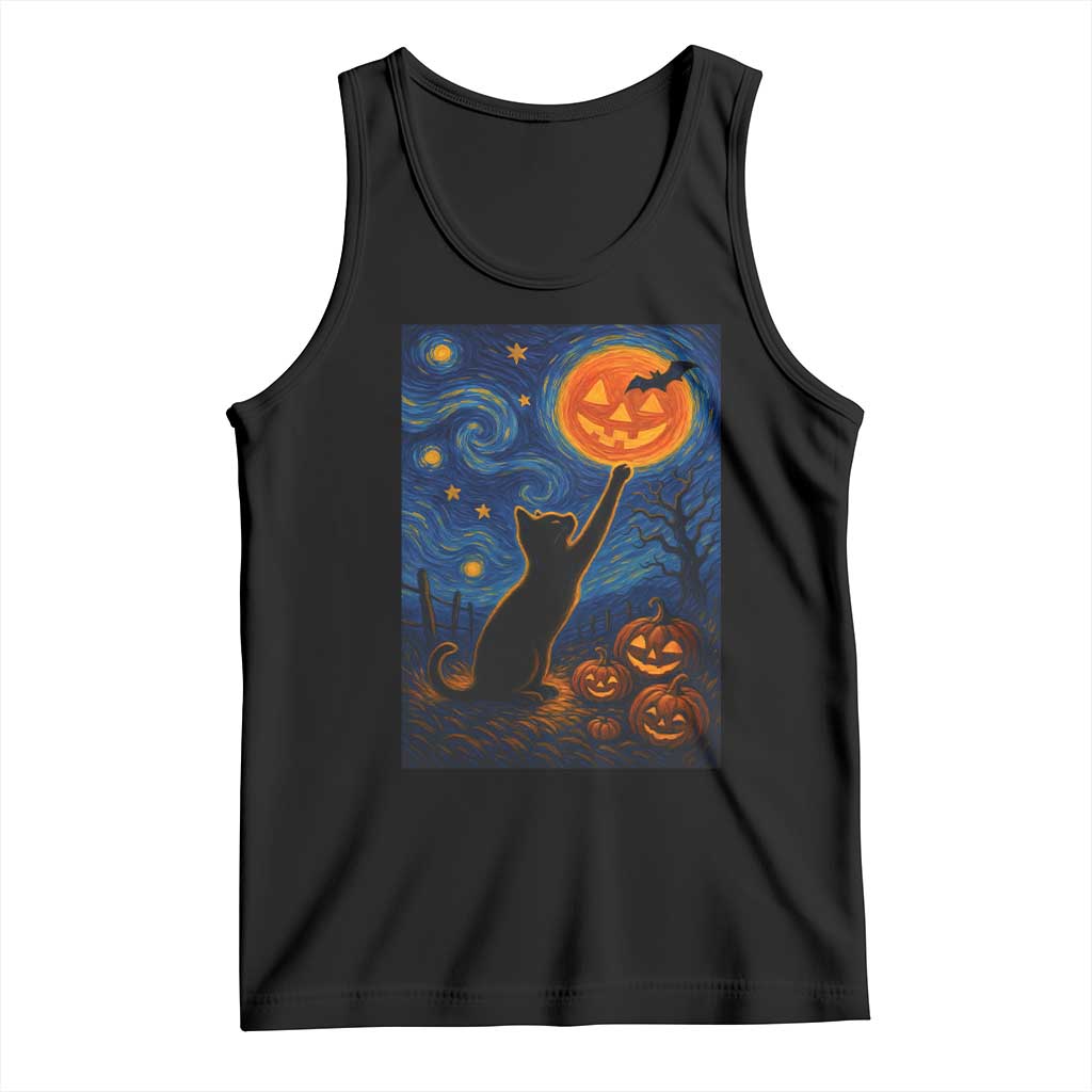 Black Cat Halloween Tank Top Starry Night Van Gogh - Wonder Print Shop