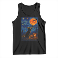 Black Cat Halloween Tank Top Starry Night Van Gogh - Wonder Print Shop