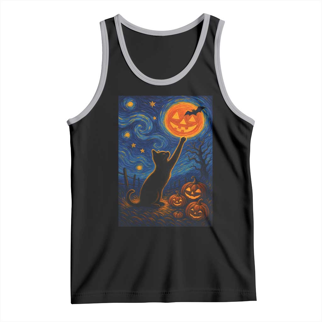Black Cat Halloween Tank Top Starry Night Van Gogh - Wonder Print Shop