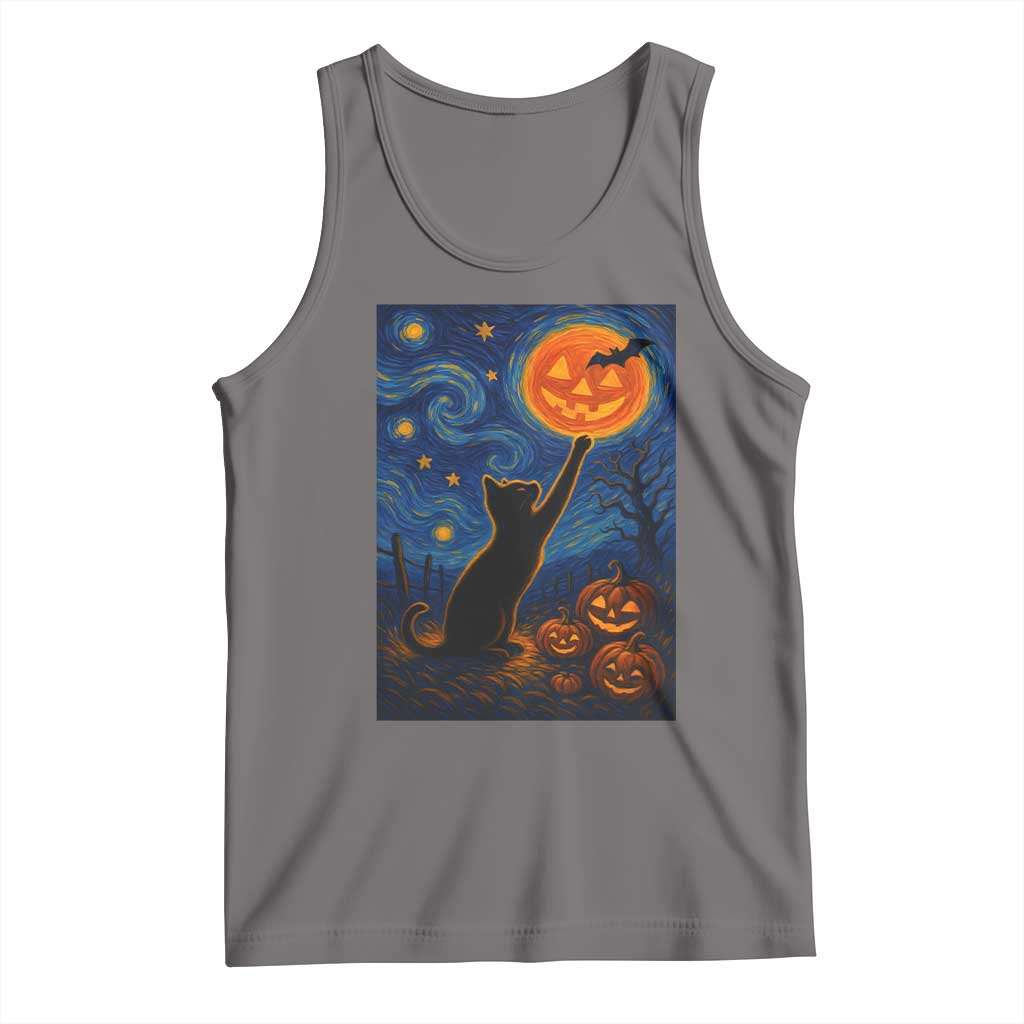 Black Cat Halloween Tank Top Starry Night Van Gogh - Wonder Print Shop