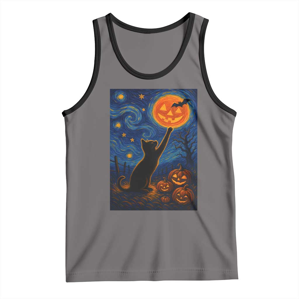 Black Cat Halloween Tank Top Starry Night Van Gogh - Wonder Print Shop