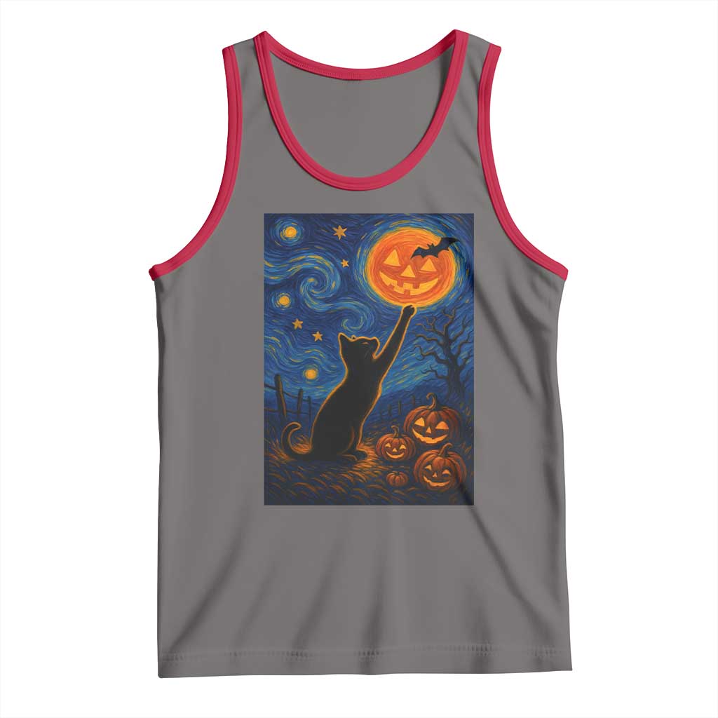Black Cat Halloween Tank Top Starry Night Van Gogh - Wonder Print Shop
