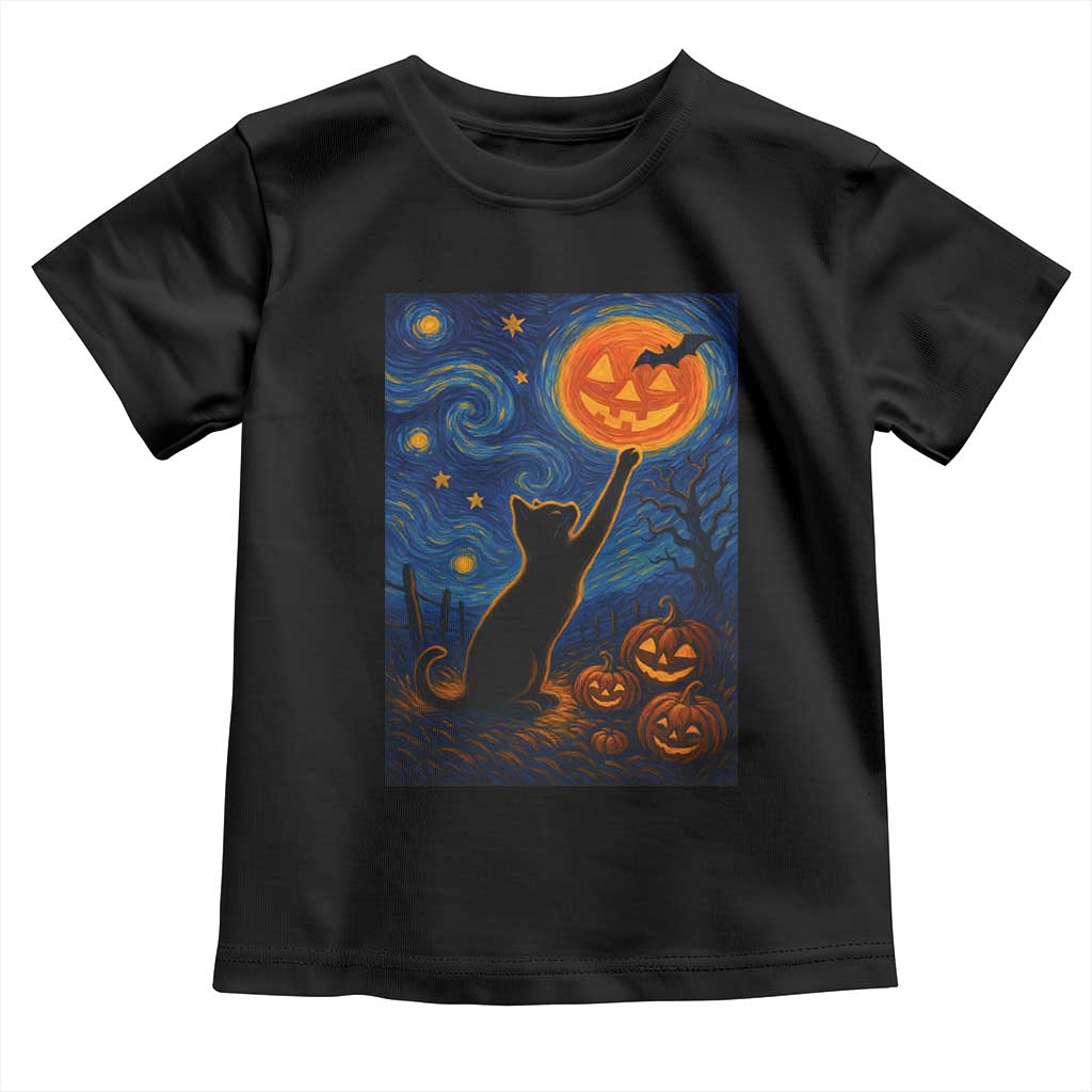 Black Cat Halloween Toddler T Shirt Starry Night Van Gogh - Wonder Print Shop