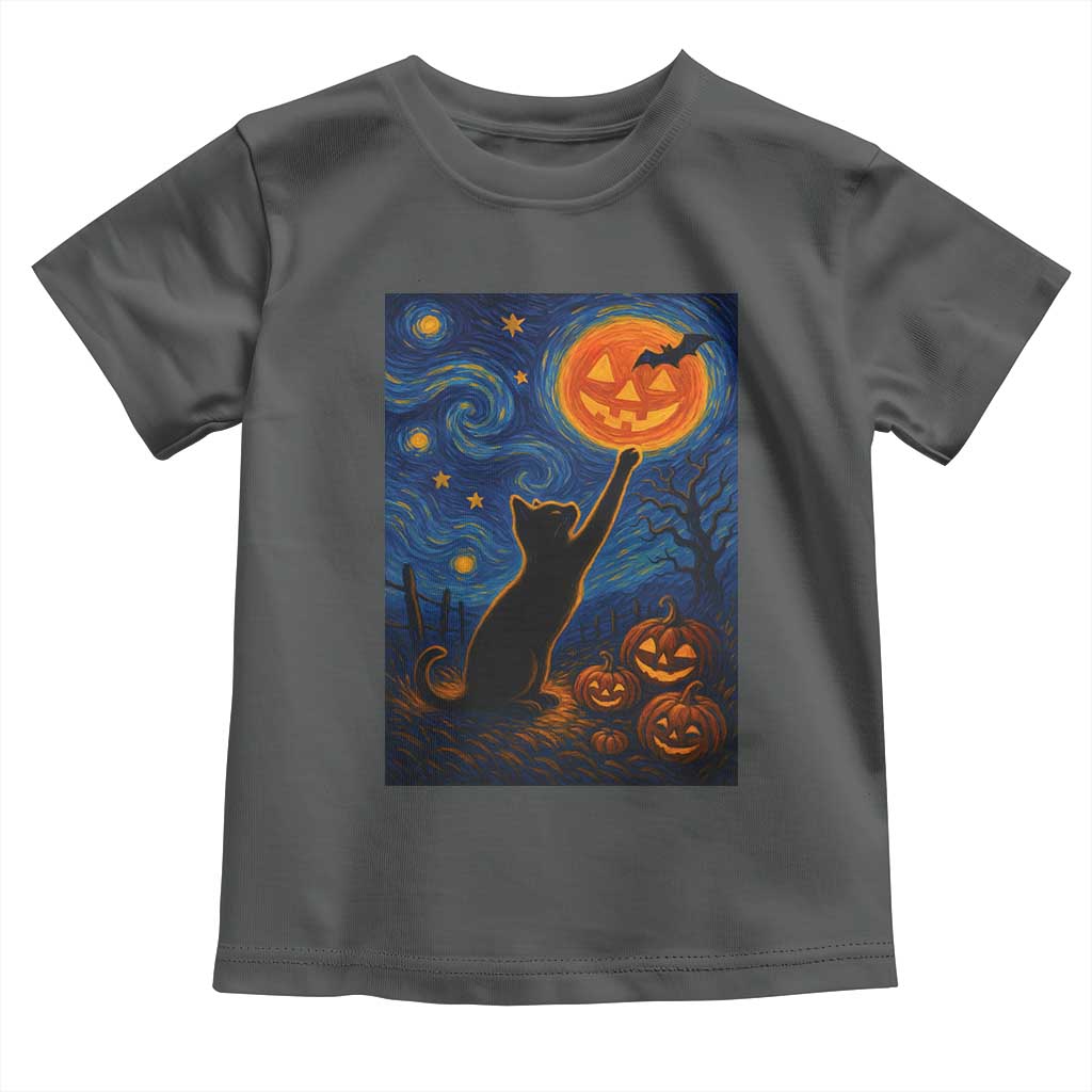 Black Cat Halloween Toddler T Shirt Starry Night Van Gogh - Wonder Print Shop