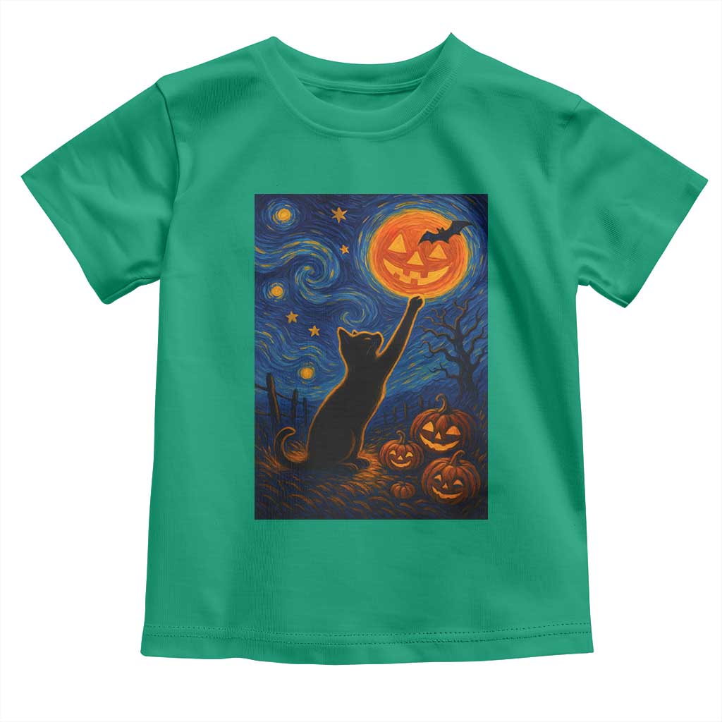 Black Cat Halloween Toddler T Shirt Starry Night Van Gogh - Wonder Print Shop