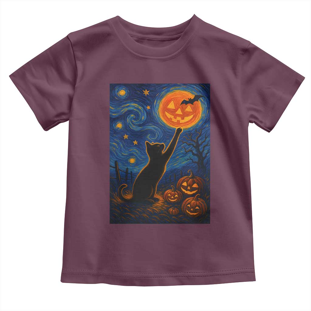 Black Cat Halloween Toddler T Shirt Starry Night Van Gogh - Wonder Print Shop