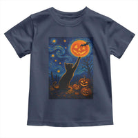 Black Cat Halloween Toddler T Shirt Starry Night Van Gogh - Wonder Print Shop