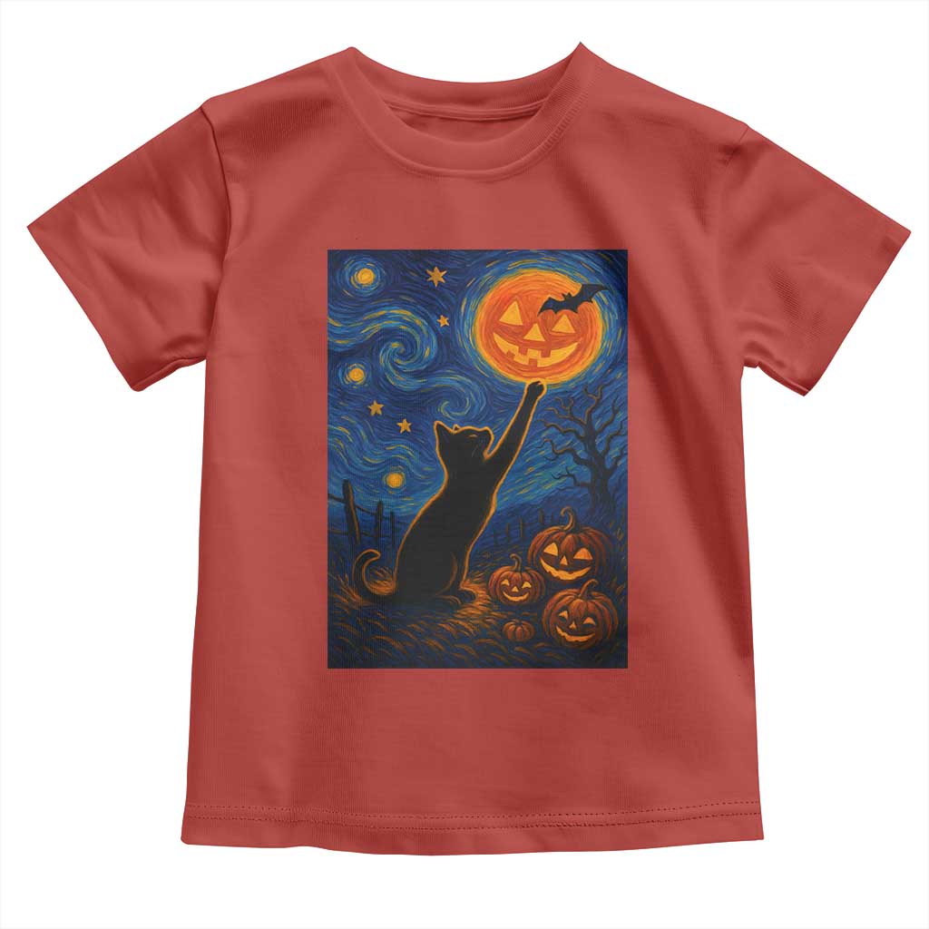 Black Cat Halloween Toddler T Shirt Starry Night Van Gogh - Wonder Print Shop
