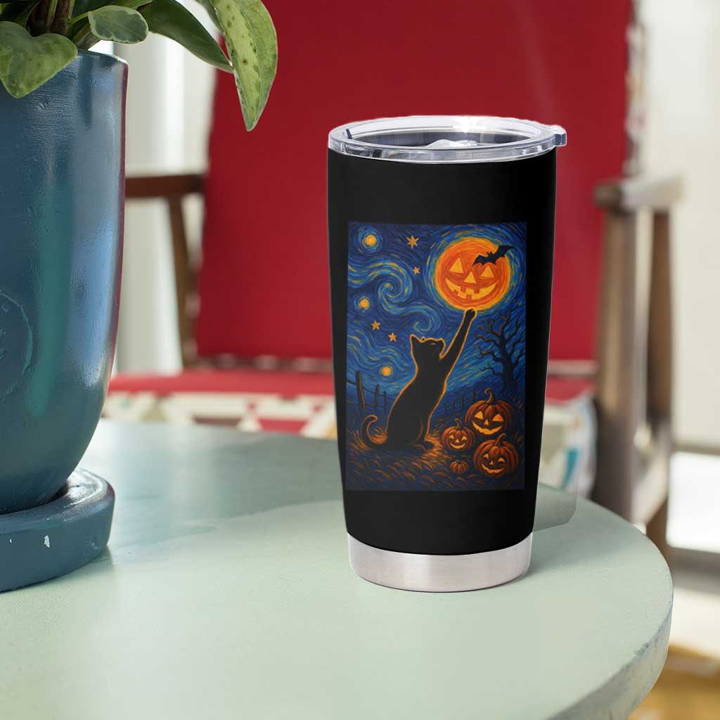 Black Cat Halloween Tumbler Cup Starry Night Van Gogh
