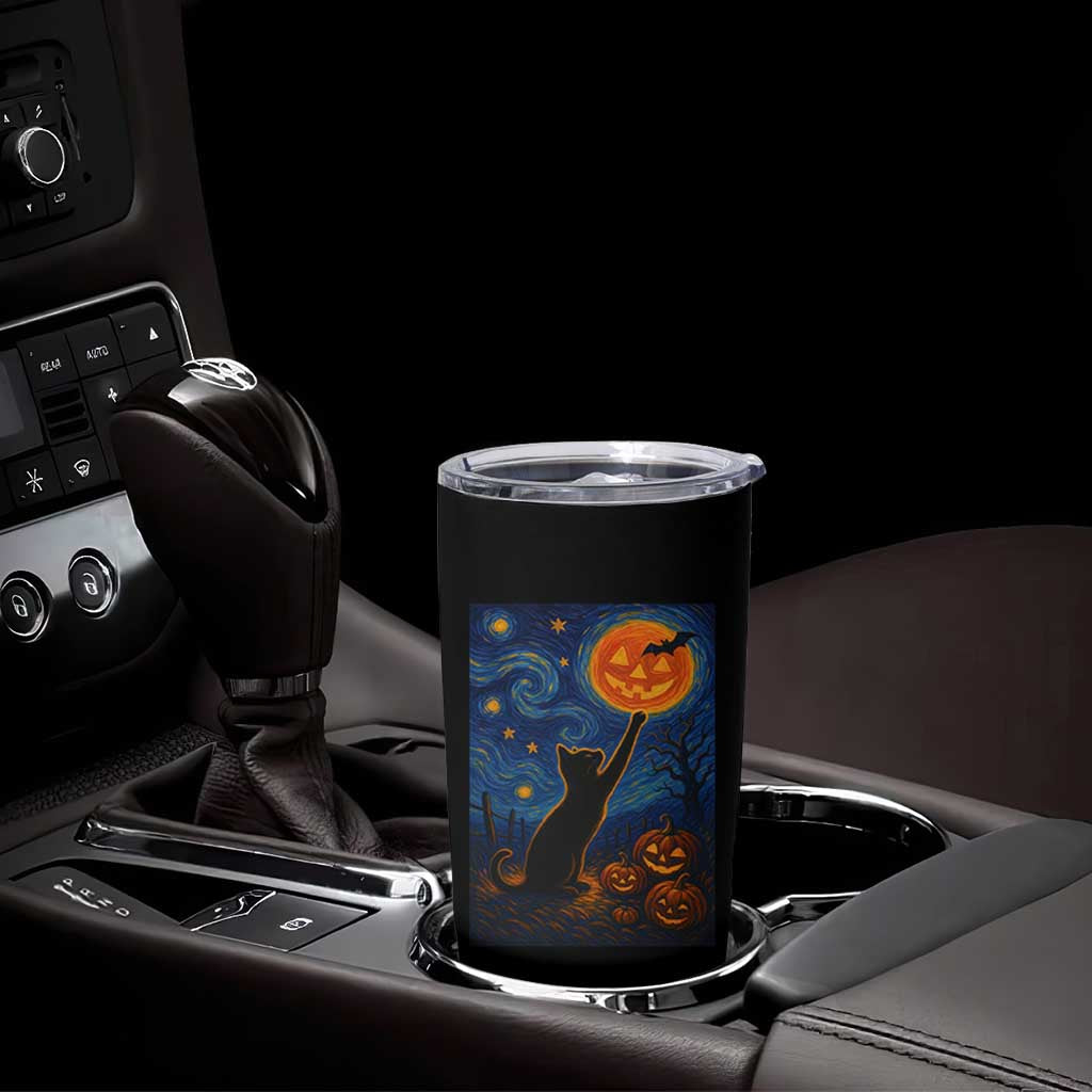 Black Cat Halloween Tumbler Cup Starry Night Van Gogh