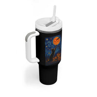 Black Cat Halloween Tumbler With Handle Starry Night Van Gogh