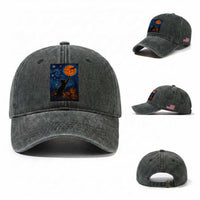 Black Cat Halloween Washed Cotton Baseball Cap Starry Night Van Gogh