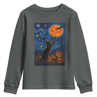 Black Cat Halloween Youth Sweatshirt Starry Night Van Gogh - Wonder Print Shop
