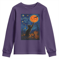 Black Cat Halloween Youth Sweatshirt Starry Night Van Gogh - Wonder Print Shop