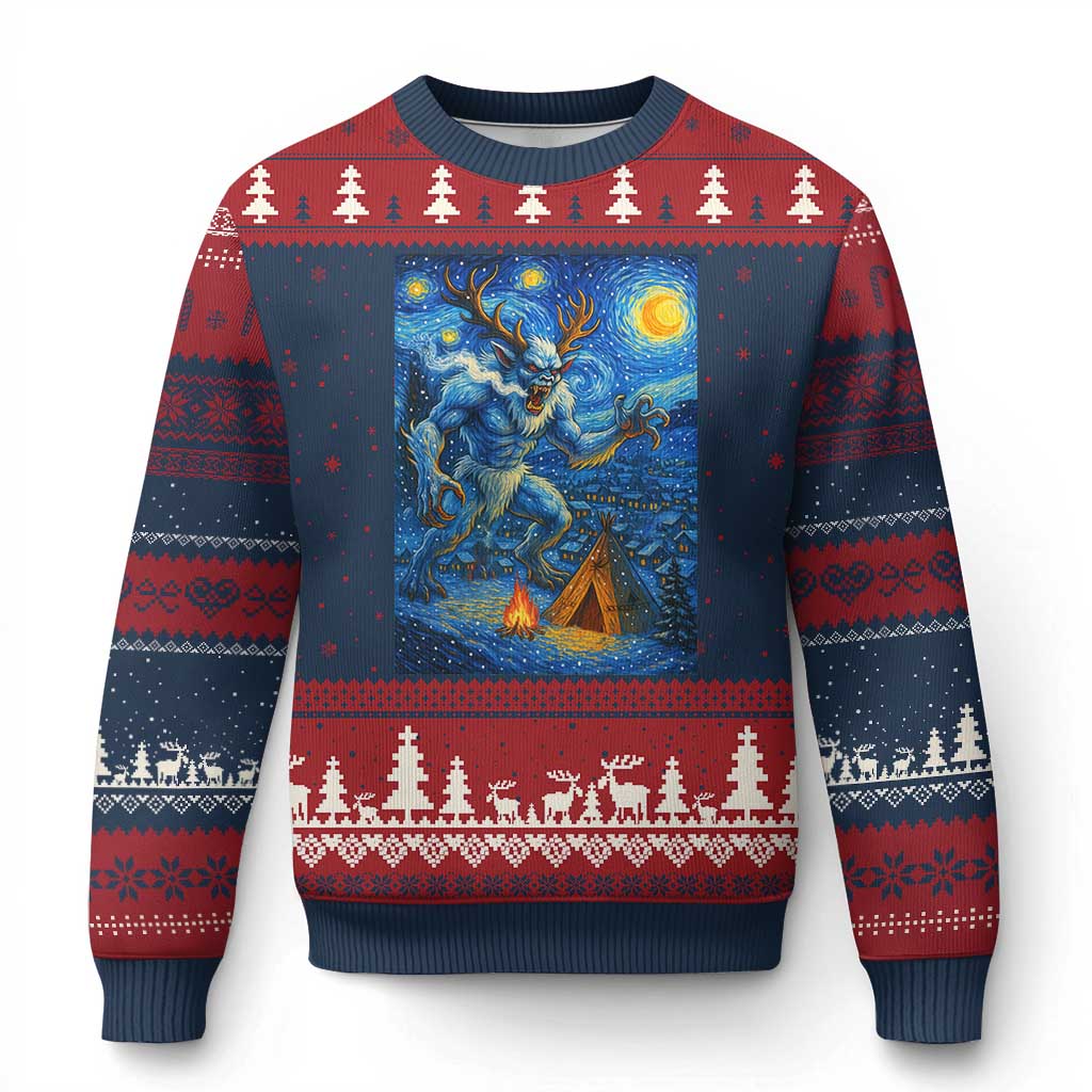 Wedigo Cryptid Xmas Ugly Christmas Sweater Native American Starry Night Xmas - Wonder Print Shop