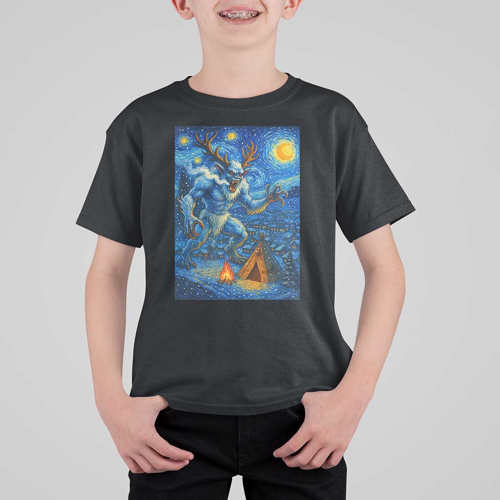 Wedigo Cryptid Christmas T Shirt For Kid Native American Starry Night Xmas - Wonder Print Shop