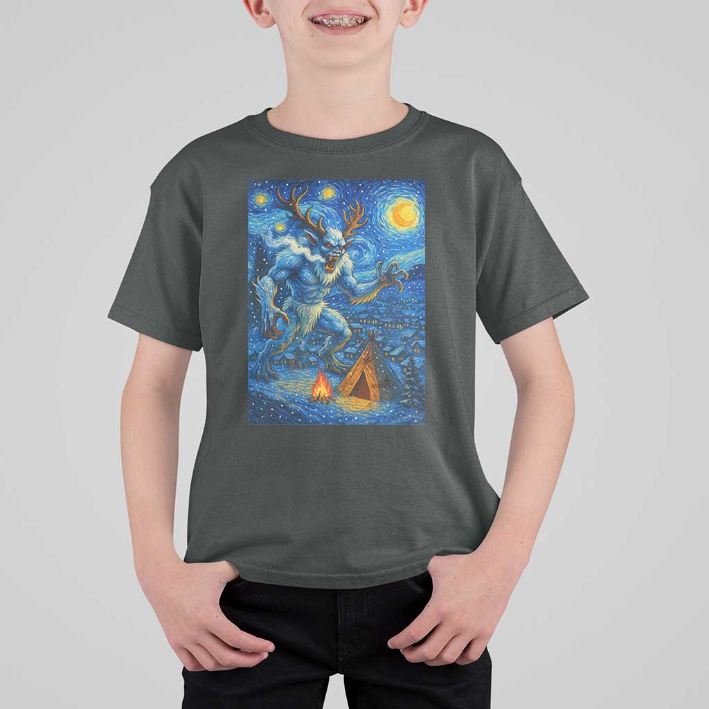 Wedigo Cryptid Christmas T Shirt For Kid Native American Starry Night Xmas - Wonder Print Shop