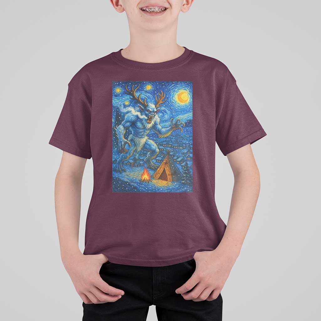 Wedigo Cryptid Christmas T Shirt For Kid Native American Starry Night Xmas - Wonder Print Shop