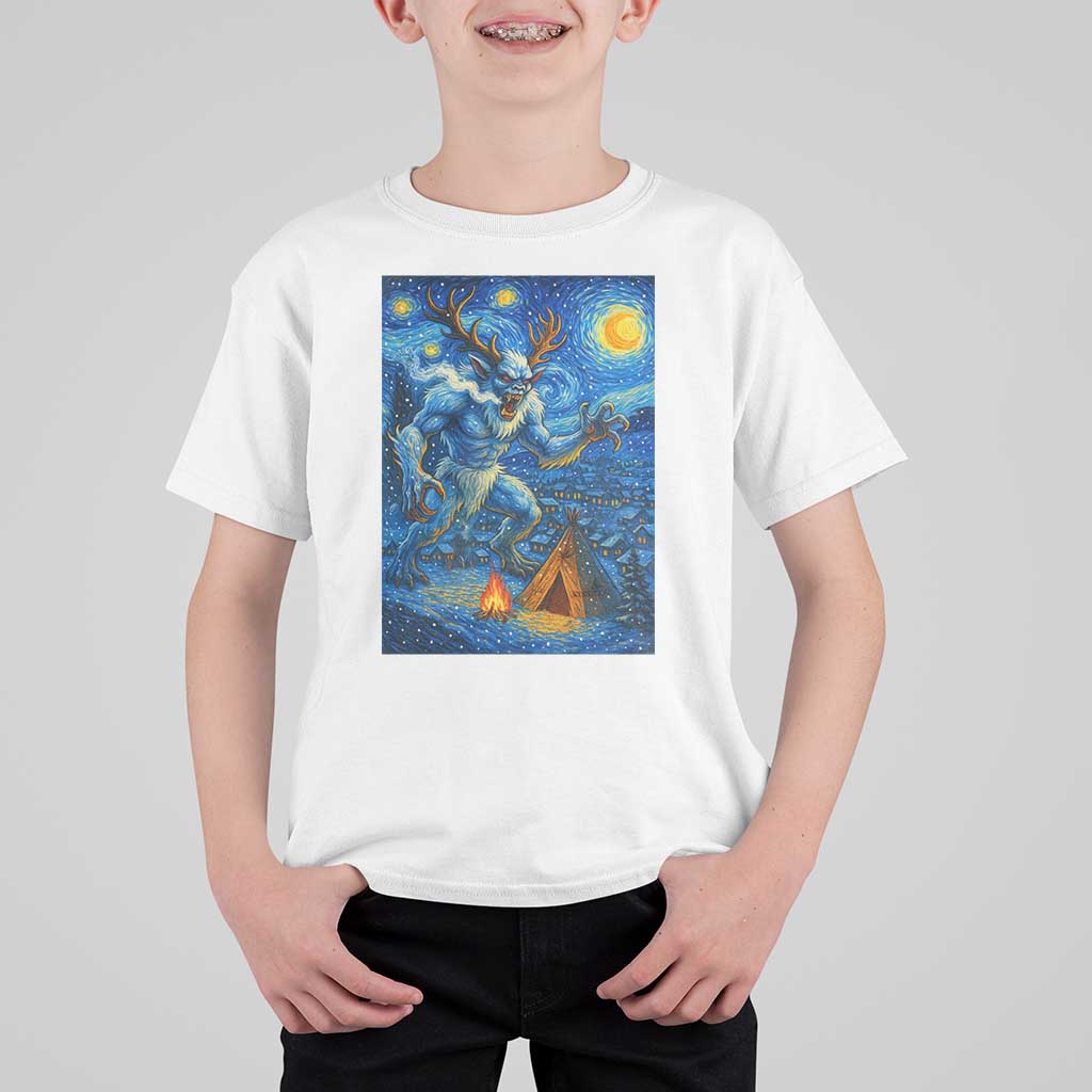 Wedigo Cryptid Christmas T Shirt For Kid Native American Starry Night Xmas - Wonder Print Shop