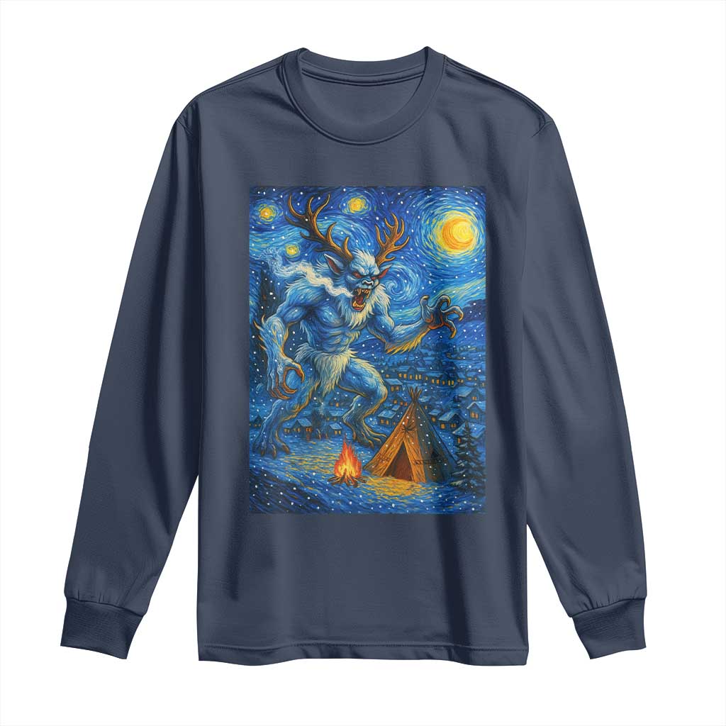 Wedigo Cryptid Christmas Long Sleeve Shirt Native American Starry Night Xmas - Wonder Print Shop