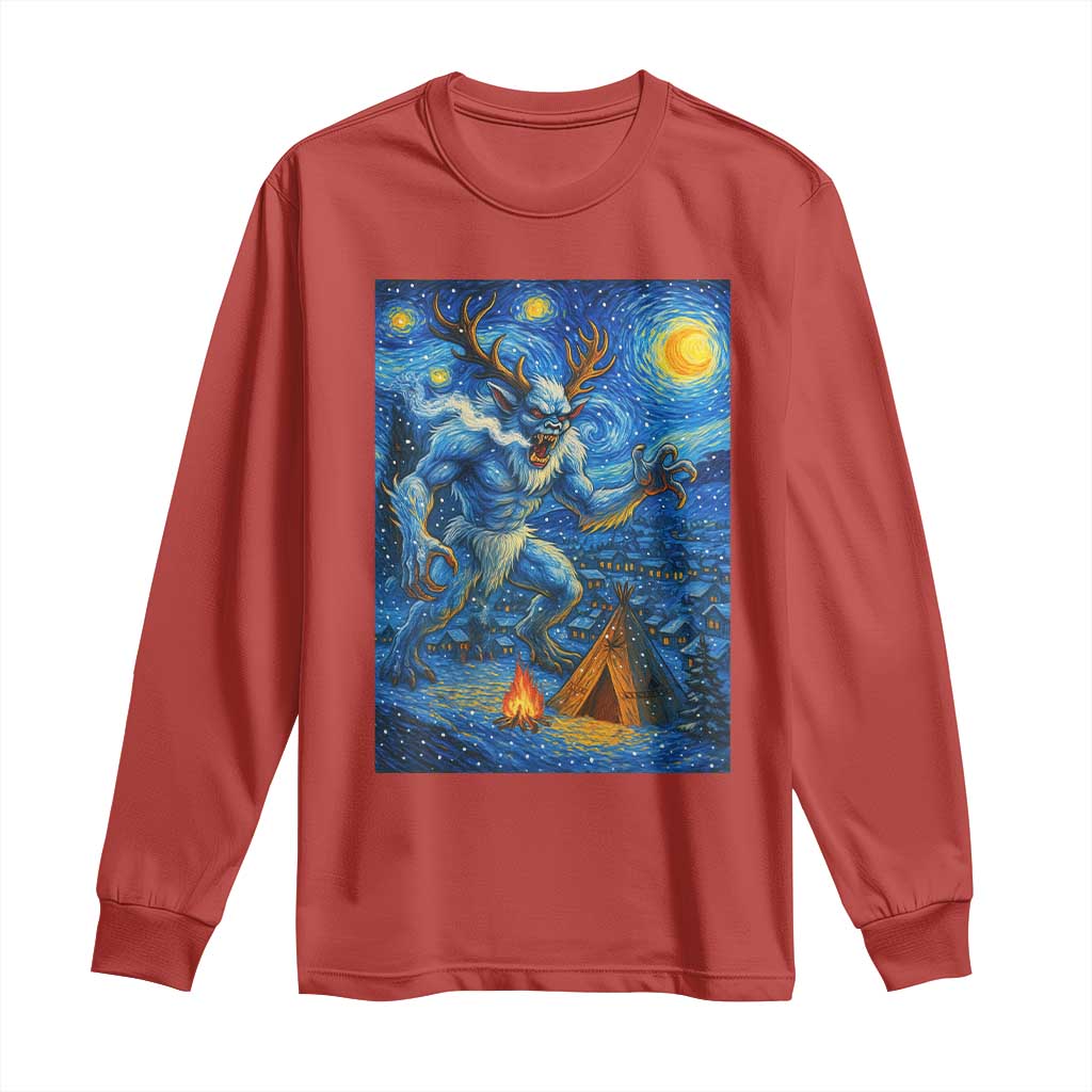 Wedigo Cryptid Christmas Long Sleeve Shirt Native American Starry Night Xmas - Wonder Print Shop