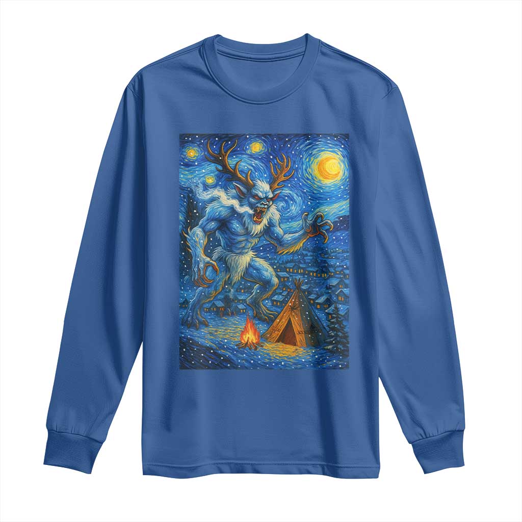 Wedigo Cryptid Christmas Long Sleeve Shirt Native American Starry Night Xmas - Wonder Print Shop