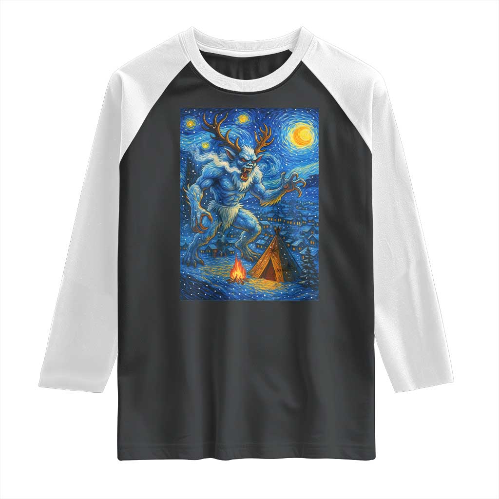 Wedigo Cryptid Christmas Raglan Shirt Native American Starry Night Xmas - Wonder Print Shop
