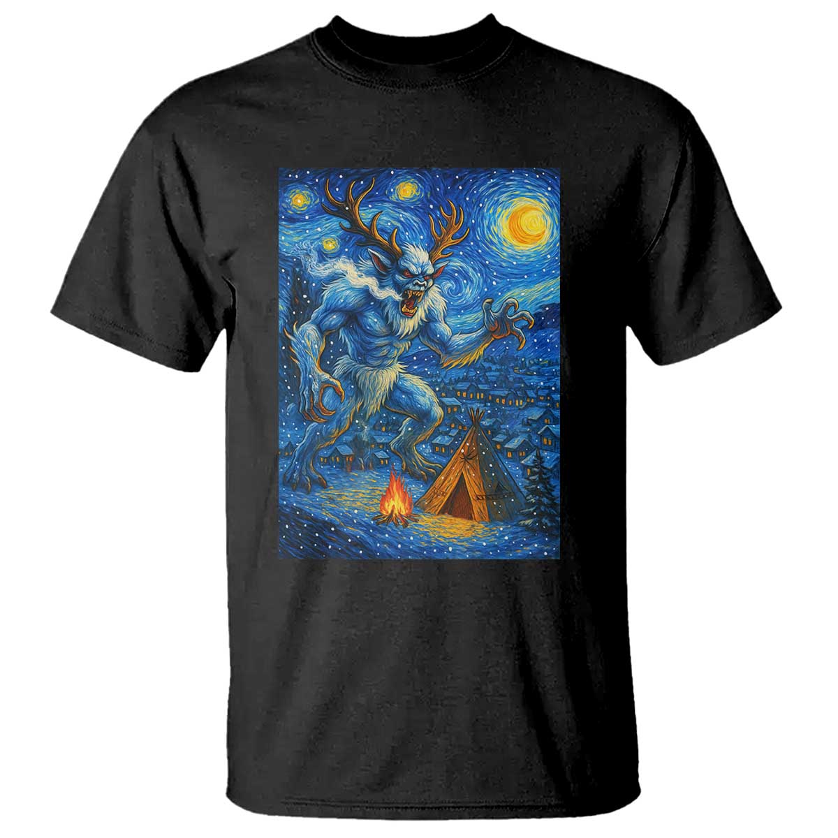Wedigo Cryptid Christmas T Shirt Native American Starry Night Xmas - Wonder Print Shop