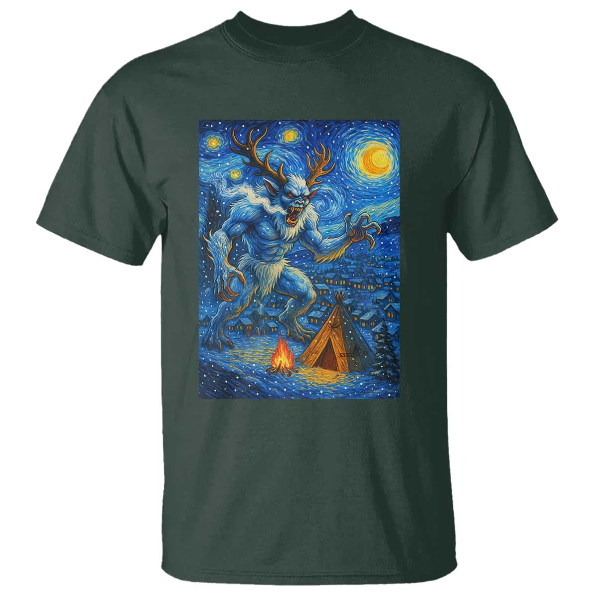 Wedigo Cryptid Christmas T Shirt Native American Starry Night Xmas - Wonder Print Shop