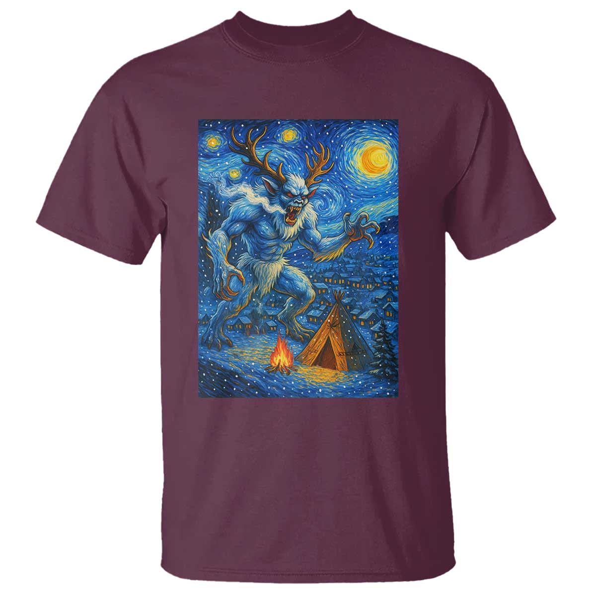 Wedigo Cryptid Christmas T Shirt Native American Starry Night Xmas - Wonder Print Shop
