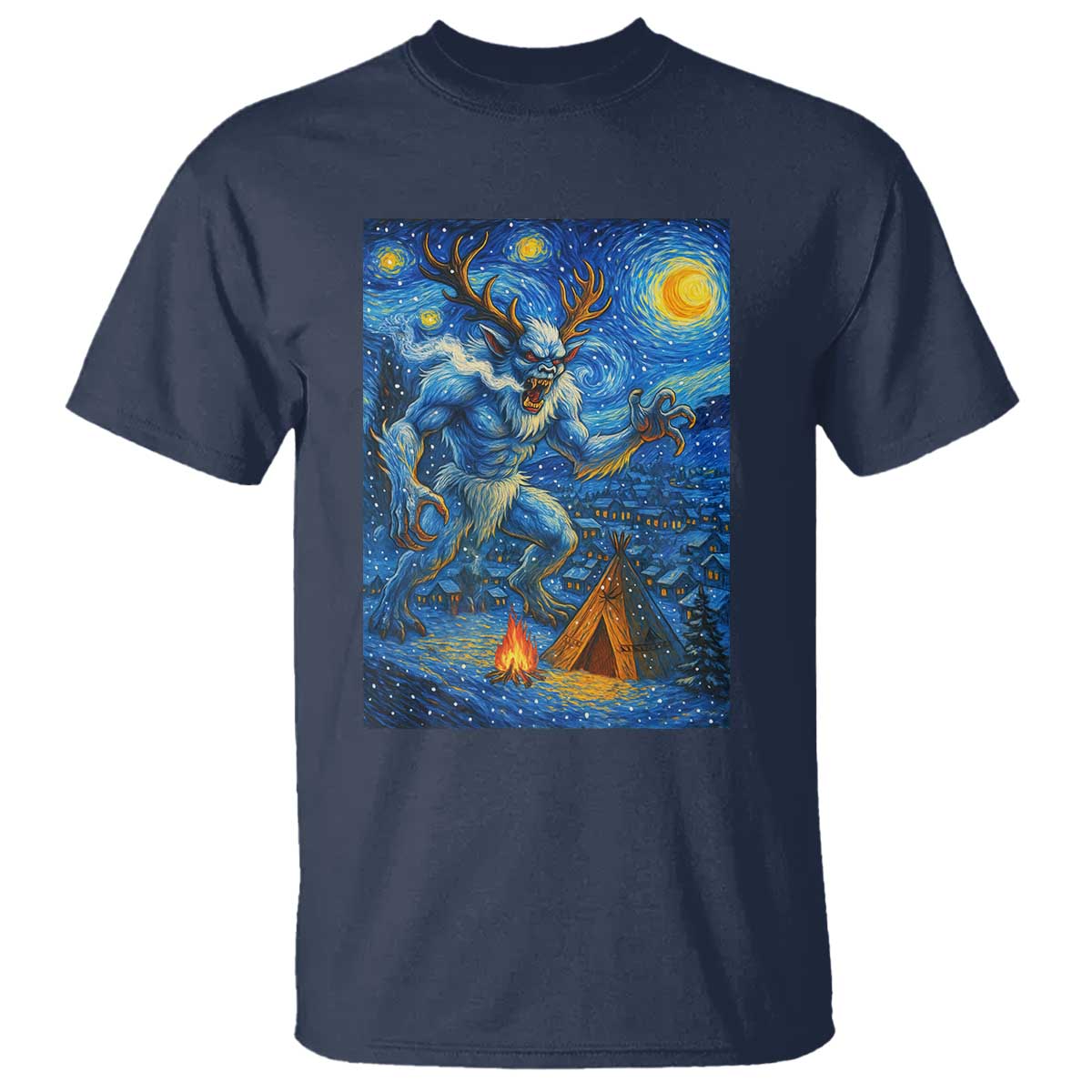 Wedigo Cryptid Christmas T Shirt Native American Starry Night Xmas - Wonder Print Shop
