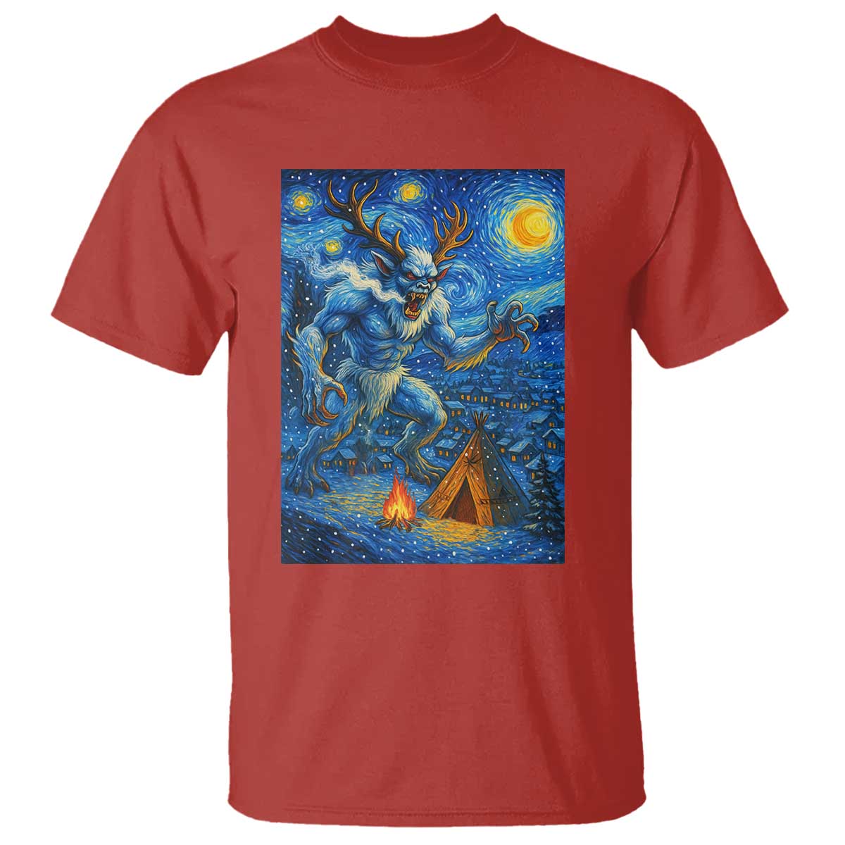 Wedigo Cryptid Christmas T Shirt Native American Starry Night Xmas - Wonder Print Shop