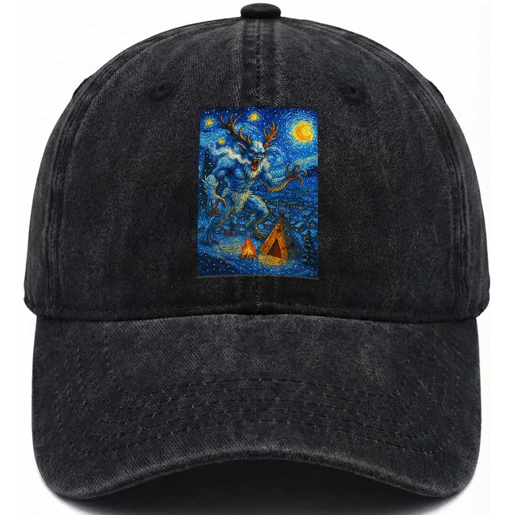 Wedigo Cryptid Christmas Washed Cotton Baseball Cap Native American Starry Night Xmas
